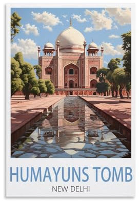 Humayuns Tomb New Delhi Vintage-Reiseposter auf Leinwand, 30 x 45 cm, Wandkunst, Poster für Wohnzimmer, Dekoration, Gemälde für Heimdekoration