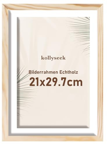 kollyseek Cadre photo A4 en bois véritable avec passe-partout - Cadre photo en bois de pin - Format A4 (21 x 30 cm) - Avec plaques en verre acrylique incassable - Décoration de chambre