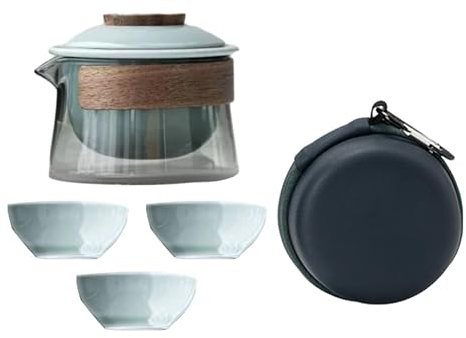 rockible Travel Tea Set Teaware with Carry Case Ceramic Tea Cup Chinese Tea Set Teapot and Cup Set for Housewarming Daily Travelling, D