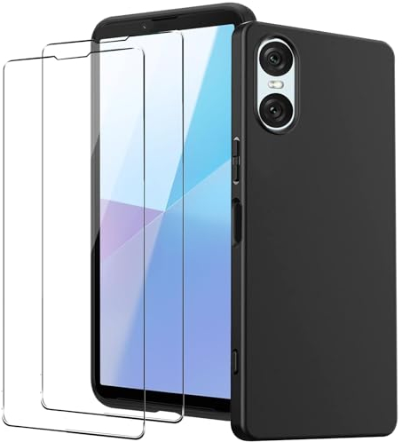 KUSINHOKA Hülle für Sony Xperia 10 VI + 2 Stück Schutzfolie, Ultradünn [Anti-Kratzer] Handyhülle, Stoßfest TPU Weich Matte Schutzhülle Case Cover für Sony Xperia 10 VI, Schwarz