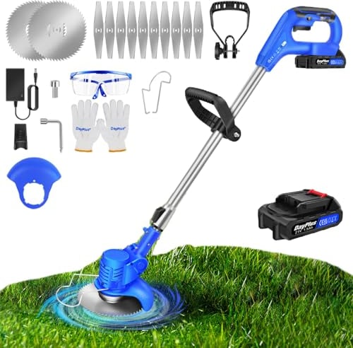 Akku Rasentrimmer mit Akku 21V Freischneider Elektrischer Rasentrimmer Mit Batterien Akku Motorsense Elektro-Trimmer, Garten Rasen Unkraut Trimmer Elektro Trimmer Gartenkantenfräser für Garten, Hof