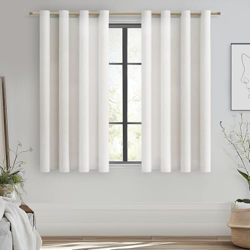 MRTREES Tende Lino Corte per Finestre Cucina 140x160 CM, Tende Camera da Letto 2 Pezzi Tende con Anelli per Interni Semi-Trasparente per Soggiorno Salotto, Bianco Avorio