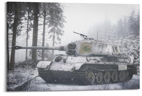 ZLQYHW WWII Vintage Panzer-Poster, schwerer Panzer, König, Tiger II im Hinterhalt im Schnee, dekorative Leinwand, Familienschlafzimmer, Kunstwerk, Bild, Gemälde, 30 x 45 cm