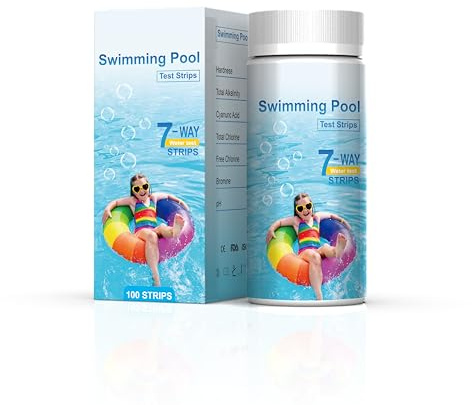 TAEING 7-Wege-Pool-Teststreifen, 100-Streifen-Wasser-chemische Prüfung für Whirlpool und Spa, genaues Testbrom, Gesamtalkalinität, pH, freies Chlor, Gesamthärte, Cyanursäure und Gesamtchlor