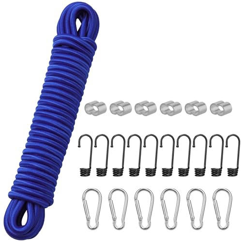PRETEX Gummiband Expander 8mm x 10m mit Haken - Spanngummi mit Haken Karabiner Seilschlösser - Gummiseil Expanderseil zuschneidbar - Spannseil Planenseil - Bungee Cord - Blau
