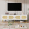 BTM Meuble TV en Rotin, Meuble TV Blanc et Bois avec 4 Portes, Banc TV avec Étagère Réglable et 4 Trous pour la Gestion des Câbles, Meuble Télé 180 cm pour des TV de 80 Pouces, 180x40x50 cm, Blanc