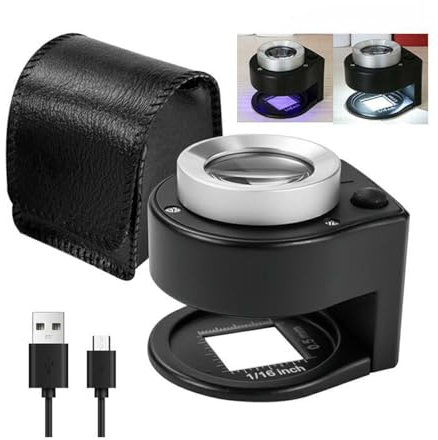 Afenau 30X Loupe de Bijoutier,Loupe Horloger Loupe de Poche Éclairée,Loupe Grossissante Pliable avec LED Lumineuses pour Pierres Précieuses,Loupe Réglable avec échelle pour Bijoux Timbres