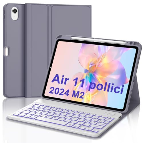 Custodia Tastiera per iPad Air 11 (M3) 2025/ (M2) 2024, Compatibile con iPad Pro 11 (4th/3rd/2nd/1st Gen) Air 6th/5th/4th Gen, Italiano Tastiera Retroilluminata Bluetooth Staccabile, Lavanda Viola