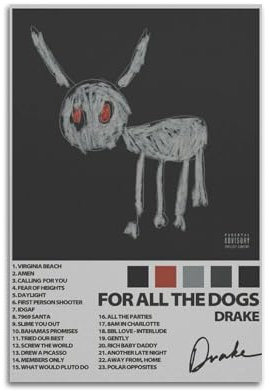Poster mit Aufschrift For All The Dogs, Drake-Albumcover, Poster, Leinwand, Gemälde, Poster, Ölgemälde, Druck, Poster, Kunstalbum, Wohnzimmer-Dekoration, Leinwand, Art-Deco, Wanddekoration, 40 x 60