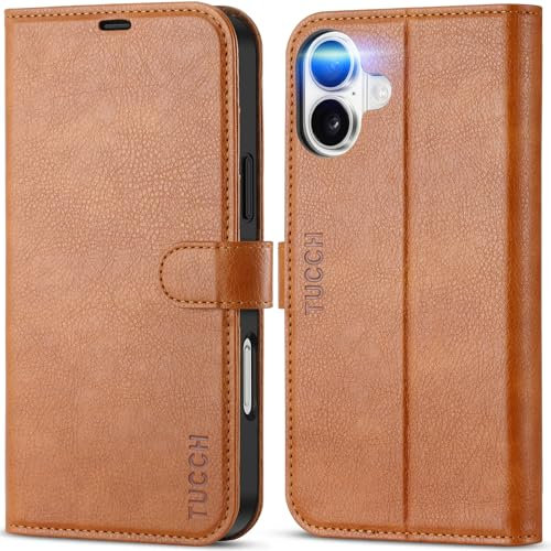 TUCCH Case for iPhone 16 Plus (6.7) 2024, Magnetic PU Leather Protective Wallet Flip Folding Case with[RFID Blocking][Card Slot] Kickstand[Shockproof TPU] Compatible with iPhone 16 Plus, Light Brown