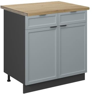 Vicco Kitchen base cabinet Fame-Line, Light blue-grey, 80 cm, WT Oak