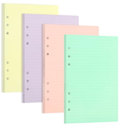 FYY 4 Packungen A5 Papier Linie,Farbe A5 Refill Paper 160 Blätter (320 Seiten) für 6 Ring Binder Notizbuch,Nachfülleinlagen für Filofax A5,Notizen,Tagbuch,Skizze,DIY,Bullet Journal,Malerei (Linie)