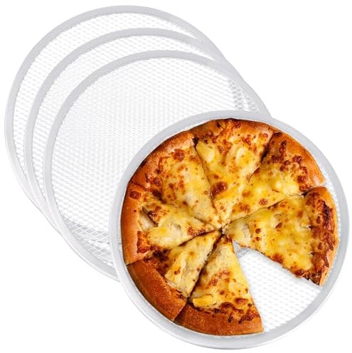 MUKSEUT 4 PCS 12 Inch Aluminium Pizza Mesh Screen, Pizza Trays for Oven Non Stick, Round Mesh Pizza Baking Screen for Home Kitchen Oven