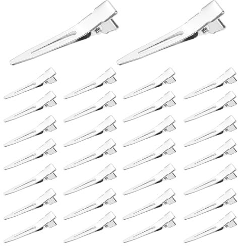 Nogeqi 30 Stück Silber friseur klammern Damen, Tortoise krokodilklemmen haare, haarklammer friseurbedarf, metall silver hair clips locken Fixieren für Mädchen Friseursalon Haarstyling