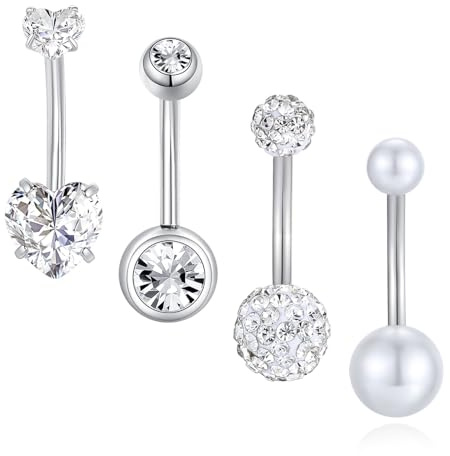 Besyvvin 4er Bauchnabelpiercing Silber Gold 6mm 8mm 10mm 12mm 14mm 16mm Chirurgenstahl Piercing Bauchnabel Ring Damen Frau
