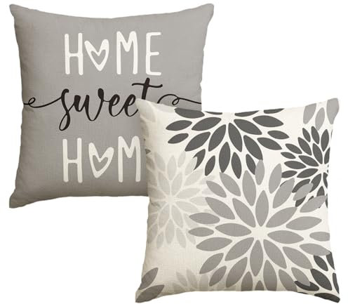 Artoid Mode Grau Dahlien Blumen Frühling Kissenbezüge 2er Set, 50x50 cm Zierkissenbezug Cushion Cover Couch Wohnzimmer Außenbereich Deko