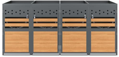 OCACA Mülltonnenbox mit Pflanzdach, 120-240 Liter, Anthrazit Tür in Holzoptik inkl. Aufbewahrungsbox für Mülltonnen, Müllbox (Das Produkt enthält keinen eingebauten Mülleimer) (fasst 2 Mülltonnenbox)