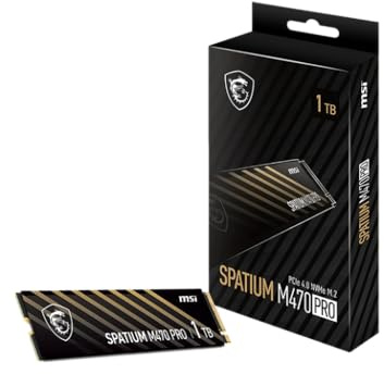 MSI SPATIUM M470 PRO PCIe 4.0 NVMe M.2 1 TB tragbare SSD, 1 TB externes Solid-State-Laufwerk, Geschwindigkeiten bis zu 6000 MB/s, USB-C, zuverlässiger Speicher für Gaming, Studenten, Profis, Schwarz