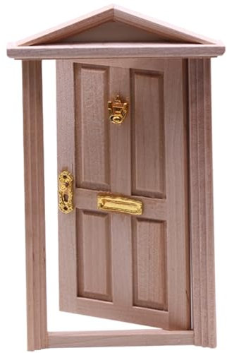 Puerta de la casa de muñecas 1:12 Mini puerta de madera a escala con mango de metal y otros accesorios hacia el interior de muñecas de madera en miniatura muebles de casa para accesorios de de m