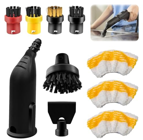 ANTREATU 10 Pcs Steam Cleaner Accessories Sutiable for Kärcher SC1 SC2 SC3 SC4 SC5 SC7 CTK10 CTK20, Round Brush and Nozzle Set for Kärcher Includes Round Brushes Nozzles Extension Tube ＆ Steam jacket