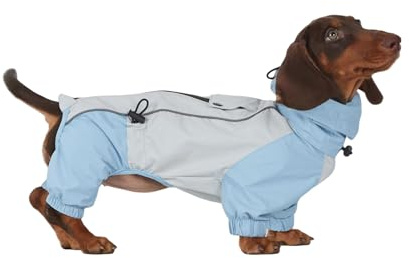 Dackel Regenmantel, wasserdichte 4-Bein Hundejacke, Leichter Outdoor Windbreaker für Mini Dackel(M(6-8kg)