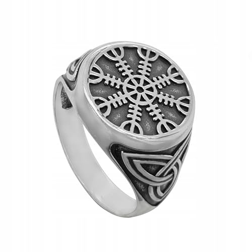 Ulex Premium 925 Sterling Silber Ringe Herren Siegelring Vegvisir Nordisch Wikinger Symbol Poliert Oxidiert Handgefertigt Männer Schmuck Größe 58