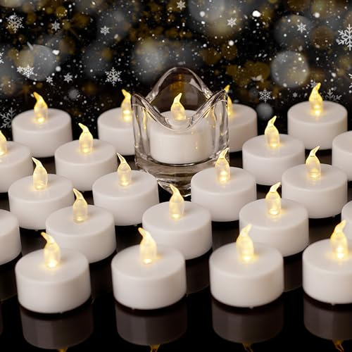 Auralome LED Teelichter Elektrisch Kerzen - 100 Stück Teelicht mit Batterie Flammenlose Teelicht Lange Dauer 200 Stunden Flackernde Flamme Klein Kerze für Halloween Weihnachten Deko Warm Weiß