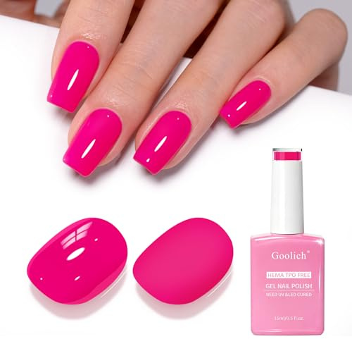 Goolich Vernis Semi Permanent Rose, 15ML Sans HEMA & TPO Vernis Gel UV Semi Permanent Néon Rose Doux Printemps-été Conçu pour le Nail Art, Manucure en Salon