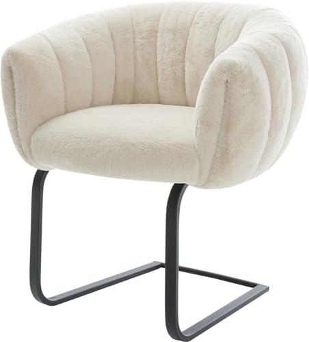 DELIFE Schwingstuhl Jada-Flex Freischwinger flach Schwarz Plüsch Creme-Weiß Taschenfederkern