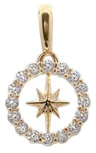 ASCALIDO Pendentif boussole étoile rose des vents | en plaqué Or véritable et cercle de brillants | pour femme - vendu seul