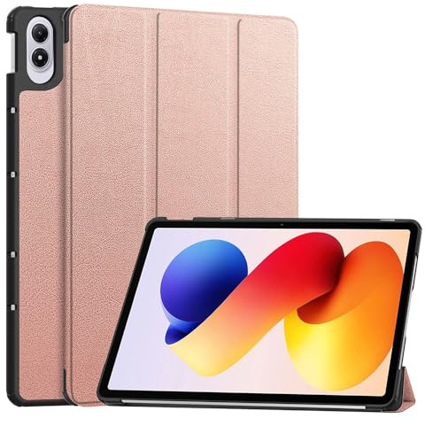 Techsuit für Xiaomi Redmi Pad 2 Pro Hülle mit 360 Schutz, Mikrofaser Innenfutter, Verstellbare Betrachtungswinkel, Schlankes Design, Anti Fingerabdruck, FoldPro Series, PU Leder, Roségold