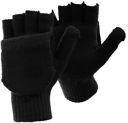 Shropshire Supplies Mens Thermal Fingerless Combo Gloves Shooting Mittens With Spandex Black