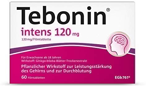Tebonin intens 120 mg | 60 Tabletten bei akutem & chronischem Tinnitus* | pflanzliches Arzneimittel mit Ginkgo Biloba Extrakt unterstützt bei Ohrengeräuschen* & Schwindel | mit Ginkgo Spezialextrakt
