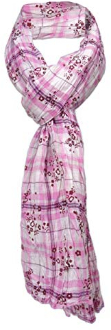 TigerTie gecrashter Schal in rosa pink bordeaux weiß kariert/geblümt - Gr. 180 x 50 cm