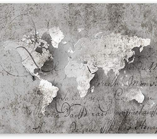 murando – Papier peint intissé – 350x256 cm – Trompe l oeil - Tableaux muraux – Déco – XXL– Béton Carte du Monde inscription k-A-0018-a-a