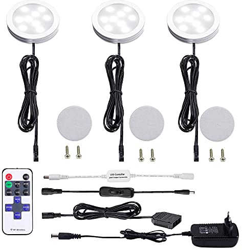 AIBOO LED Gradable Cuisine Sous Armoire Lumière avec Télécommande RF Sans Fil,Éclairage Encastré pour Armoire à LED,Prise Européenne,3 Paquets Lumières LED 12V 6W avec Affichage (Blanche Froide6000K)
