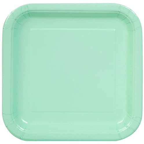 Unique Party-Paquete de 14 platos cuadrados de papel, color verde menta, 23 cm (99275)
