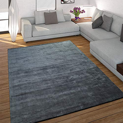 Paco Home Teppich Handgefertigt Hochwertig 100% Viskose Cord Optik Vintage Glanz Anthrazit, Grösse:80x150 cm