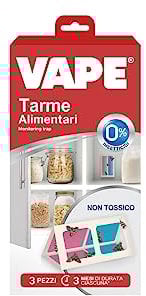 Vape,Tarme Alimentari, 3 Pezzi, per Dispensa e Cucina, elimina le Tarme Alimentari di Farina, Pasta e Altri Alimenti, Efficace Fino a 3 Mesi