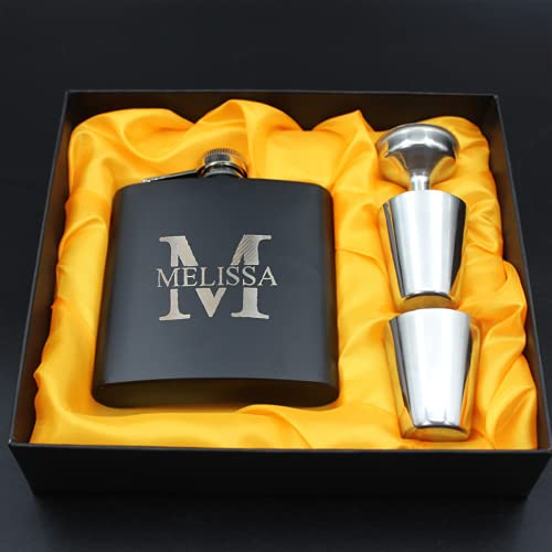 Flasque personnalisée en acier inoxydable gravée au laser pour anniversaire, mariage, anniversaire de mariage Noir