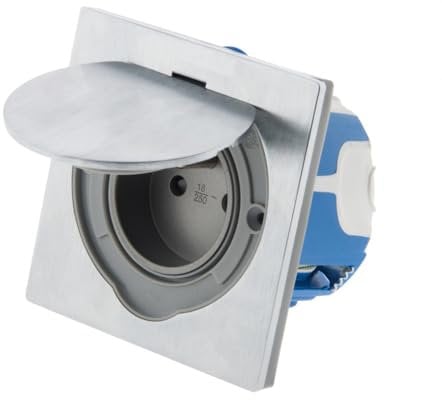 Zenitech - Toma de Tierra 16A 2P+T IP55 Simple - Acabado de Aluminio Cepillado con Tapón de Protección Magnético - Fijación por Tornillo - Caja de Empotrar Incluida - Alu