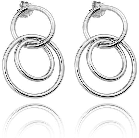 925m Silber Ohrringe Law Dreifach-Ring 38 mm. Rhodium glatter Schließdruck [AC1480]