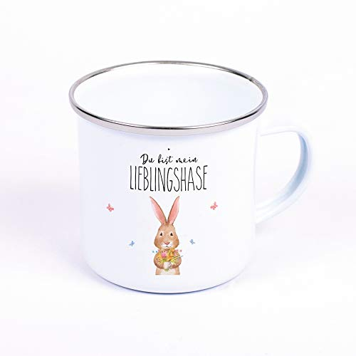 4youDesign Metalltasse Emaille-Look Du bist Mein Lieblingshase Ostern Becher mit Spruch Liebe Osterhase Geschenk-Idee Paar