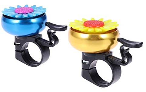2 stücke Sonnenblumenförmige Fahrradklingel Kinder Kinder Fahrradklingel Radfahren Glocke Lenker Ring Glocke Ringer Horn (Golden + Blau)