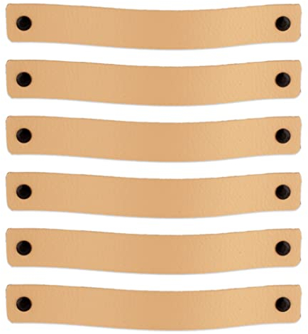 Brute Strength Leather Handles - 6 Pcs - 20 x 2.5 cm - Cabinet & Door Handles - Natural - Industrial Style - Multi-color Screws - Handcrafted