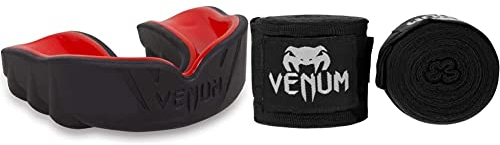Venum Erwachsene Zahnschutz Challenger, Schwarz/Rot, One Size & Erwachsene Bänder Kontact Handgelenk und Armschoner, Schwarz, 4m