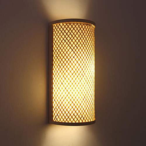 Bambus Lampenschirm Holz Retro Wandleuchte Rustikale Lichter Wohnzimmer Wandlampe E27 Lampe Wandleuchten Schlafzimmer Vintage Antik LED Hängender Pendelleuchte Nostalgie Innen Loft Design Leuchte