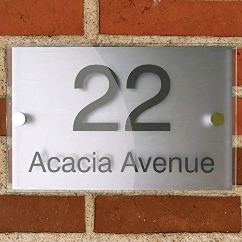 Badgemaster Brushed Aluminium Premium House Number Plaque Name Street Door Acrylic Glass Effect (Rectangle (200 x 130mm))