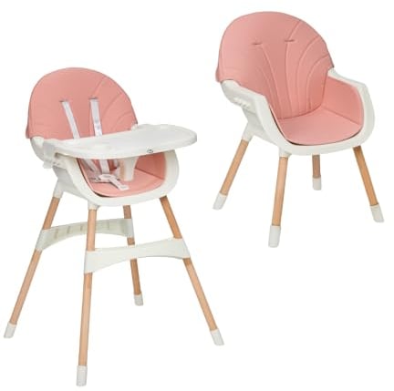 Ms BabyWorld Mika - Seggiolone per bebè Mika, convertibile in sedia - 2 in 1 - Doppio vassoio, evolutivo e sicuro, unisex, colore: rosa