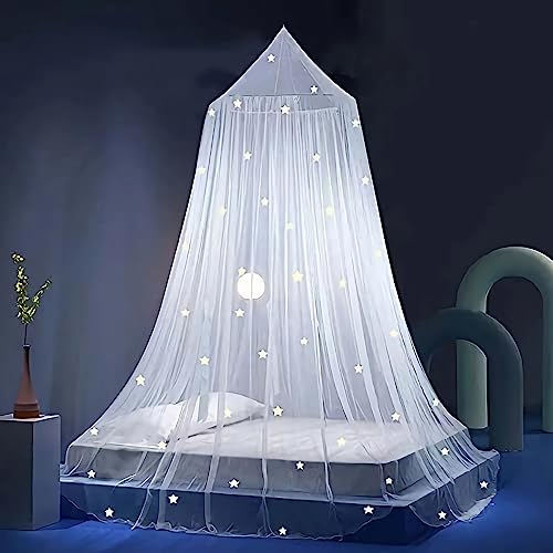 Eimilaly Sterne Betthimmel leuchtet im Dunkeln, Betthimmel für Mädchen Moskitonetz, Prinzessin Baldachin für Mädchen Bett Zimmer Dekoration, White